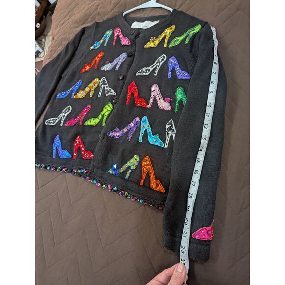 VINTAGE 90s black dressy high heel cardigan w/button front by Jane's Closet, Med - Picture 7 of 8